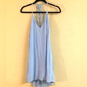 ASTR Silk Lace Sleeveless Mini Dress Blue XS High-Low Flowy Relaxed Vacation